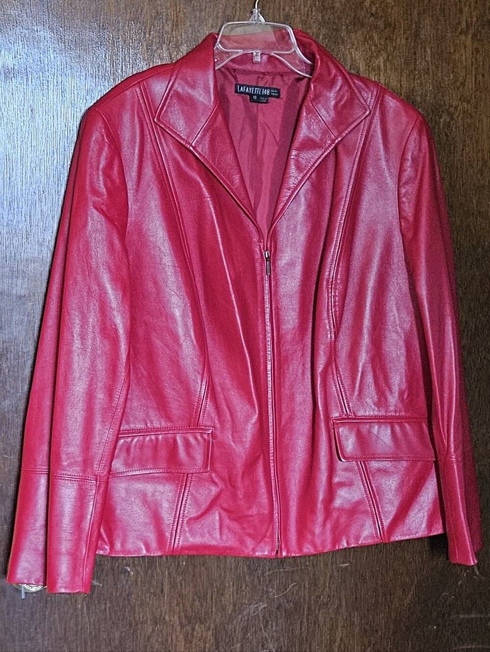 Lafayette 148 New York Red Lambskin Zip-Front Women's Jacket Size 18